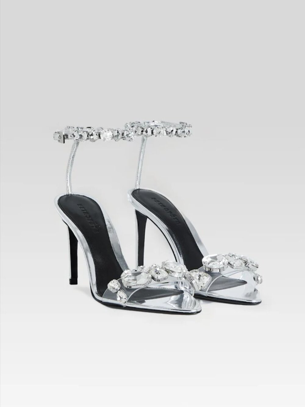 Retrofete Crystal Embellished Silver Stiletto Sandals